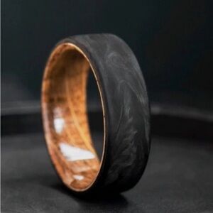 Carbon Fiber whiskey barrel men ring Size 8